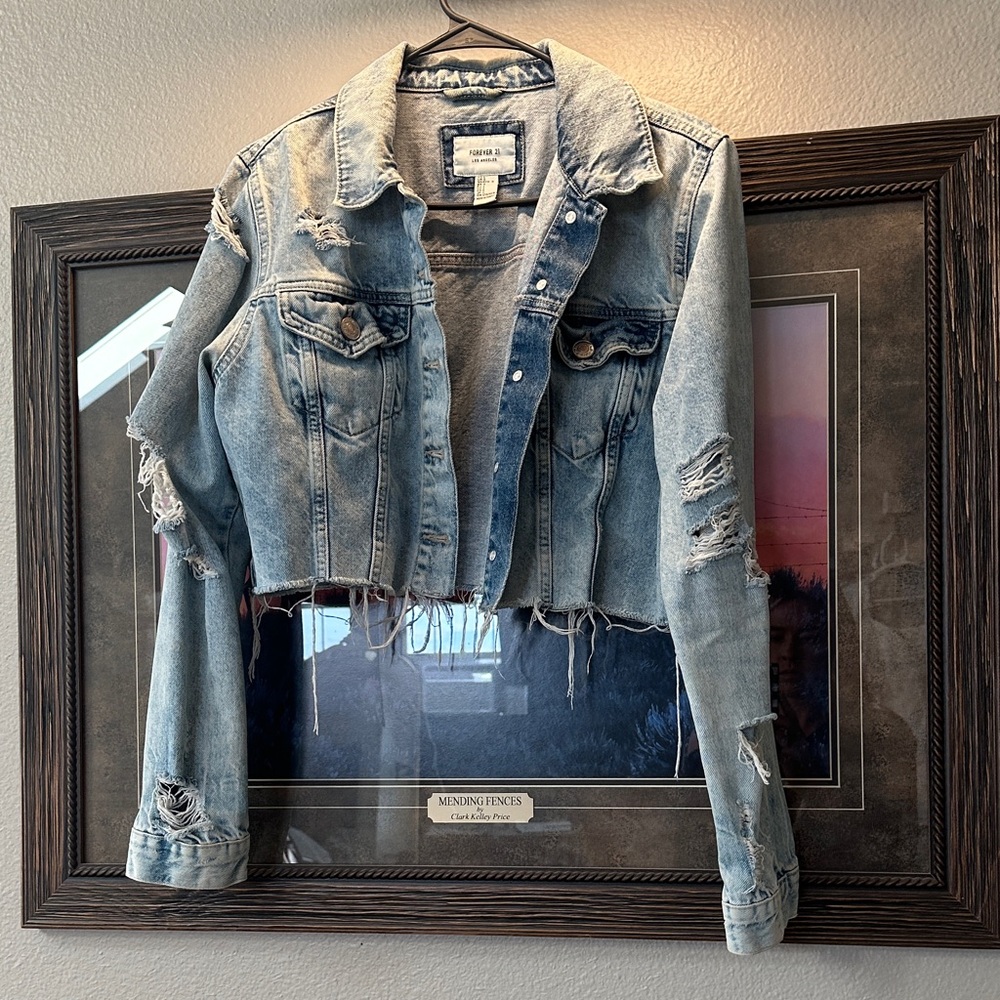 Forever 21 Distressed Light Blue Jean Jacket